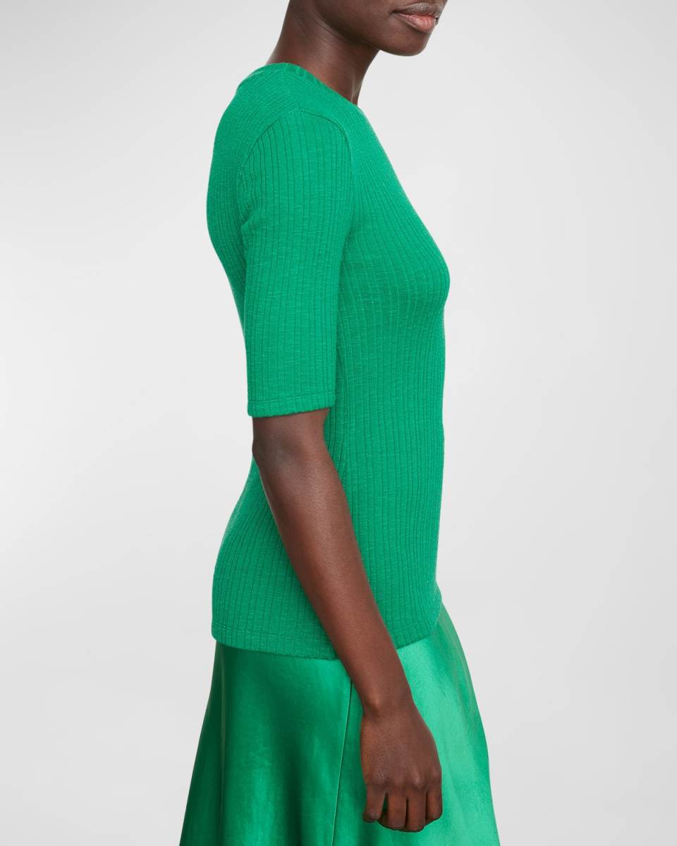 Elbow-Sleeve Wool-Cashmere Top